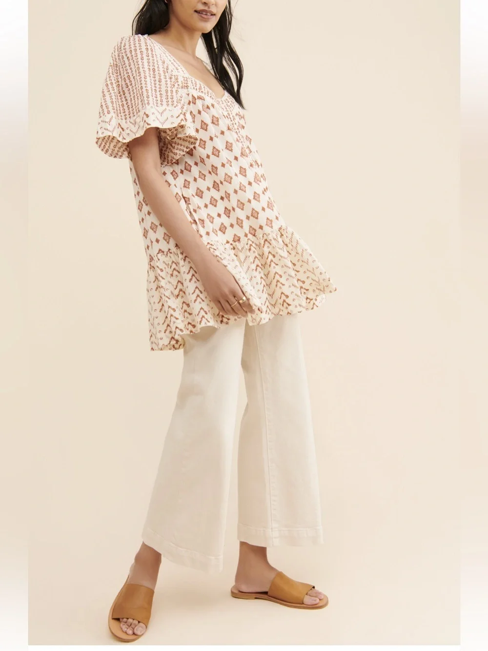 Free People HEARTS DESIRE PRINT TUNIC DRESS IN IVORY COMBO